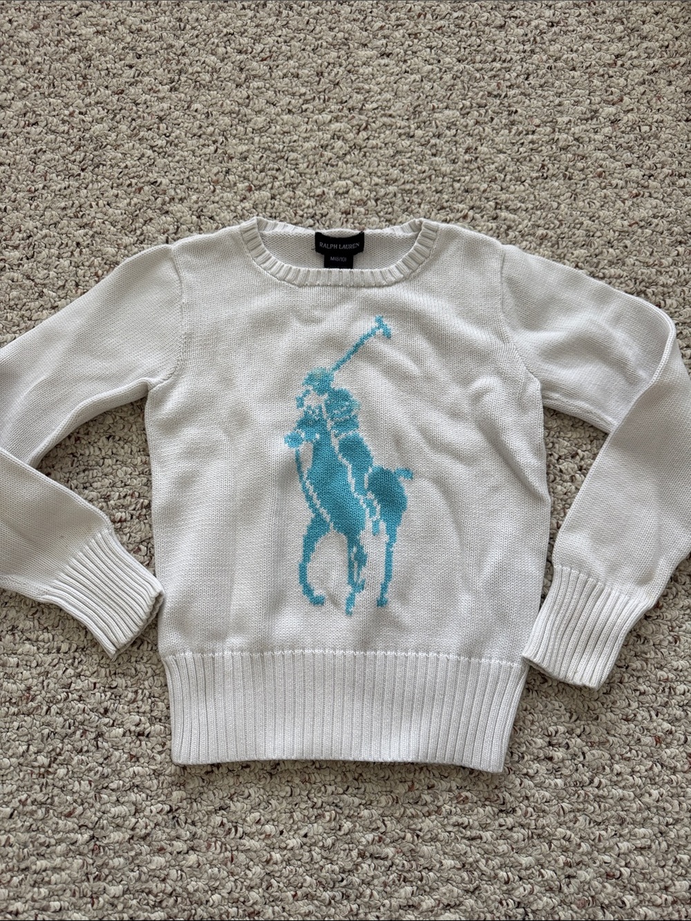 Ralph Lauren White Sweater with Turquoise Polo Pony kids